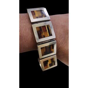 Absolutely Spectacular Sterling and Mosaic Amber Rare Bracelet- Possibly by Jerz